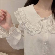 Kawaii Lolita long sleeve Shirt with double lace decoration on collar ONE SIZE Bust: 92cm Length: 58cm Material: COTTON, Polyester Coquette Design, Kawaii Princess, Deer Doll, Kawaii Clothing, 2022 Style, Blouse Casual Fashion, Mori Girl Fashion, Style Kawaii, Fairy Dresses