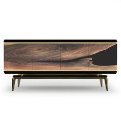 the sideboard is made out of wood and has black accents