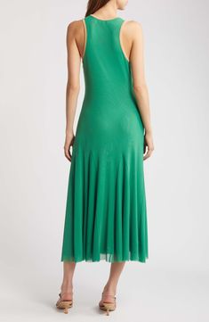 Neutral trim adds a contrast pop to this sleeveless midi dress designed with a full skirt that's perfect for twirling. 50" length (size Medium) Slips on over head Scoop neck Sleeveless Lined 95% polyester, 5% spandex Dry clean or machine wash, line dry Imported Green Midi-length Dresses For Beach Season, Casual Green Midi-length Sleeveless Dress, Green V-neck Midi Dress For Beach, Sleeveless Midi-length Viscose Dress, Green Cotton Midi-length Sleeveless Dress, Designer Midi Dresses, Midi Dress Sleeveless, Kelly Green, Full Skirt