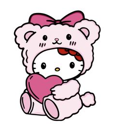 a hello kitty holding a pink heart