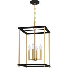 a black and gold chandelier with four lights