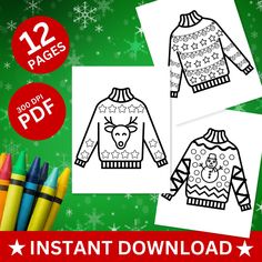 christmas sweater coloring pages for adults and children to color in with the instructions on how to draw