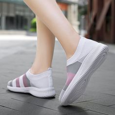 Women's Colorblock Sock Sneakers, Comfortable & Breathable Slip On Sports Shoes, Casual Walking Shoes Plaid Shoes, Mesh Heels, Sock Sneakers, Breathable Sneakers, Adidas Tubular Defiant, Toe Designs, Walking Shoes, Shoe Sale, Sneakers For Sale