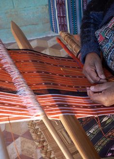 BIG STRIPE BAG IN SOAK Colorful Large Travel Bag Make-Up Toiletries Stripes Indigo Green Orange Rust Handmade Cotton Guatemala Guatemalan Art, Colorful Clutch, Striped Bag, Matching Robes, Embroidered Quilts, Striped Bags, Tumbler Cups Diy, Quilted Purses, Weaving Process