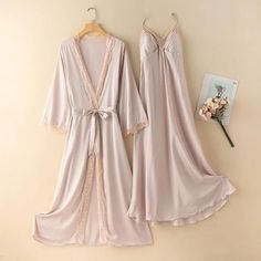 Bride Kimono Robe Gown Sleep Suit Sleepwear Chemise Nightgown Set – qinobox Long Satin Sleepwear For Wedding Night, Long Satin Sleepwear For Night, Long Satin Sleepwear, Long Sleeve Satin Gown For Loungewear, Bride Kimono, Nightgown Sets, Gown Suit, Bath Robes For Women, Women Sleepwear