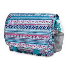 J World Terry Messenger Bag - Mint Tribal, Blue School Bag With Cell Phone Pocket, School Bag With Water Bottle Pocket Rectangular, School Bag With Water Bottle Pocket, Multicolor Travel Lunch Bag For Back To School, Multicolor Lunch Bag For Travel And Back To School, Back To School Multicolor Bag With Water Bottle Pocket, Multicolor Back To School Bag With Water Bottle Pocket, Multicolor Back To School Lunch Bag For Travel, Multicolor Back To School Bags With Water Bottle Pocket