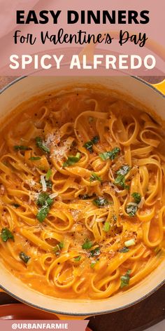 a pot filled with pasta and topped with parsley