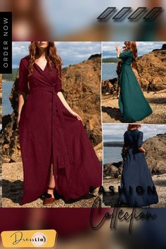 Women Vintage Party Dress Long Sleeve V Neck Office Lady Dress Autumn New Fashion Casual Dress Non-stretch Long Beach Dresses, Summer Cocktail Maxi Dress Solid Color, Long Solid Color Beach Dress, Solid Color Beach Dress For Fall, Bohemian Fitted V-neck Party Dress, Solid Color Maxi Dress For Cocktail In Spring, Fitted Bohemian V-neck Party Dress, Fitted Bohemian V-neck Dress For Party, Long Fitted Wrap Dress For Summer