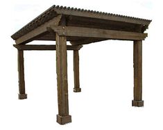 an outdoor wooden gazebo on a white background