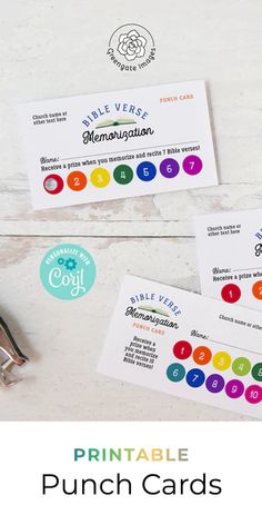 printable punch cards with scissors and pens on the table next to each card in front of them