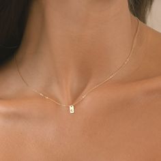 Elevate your everyday style with our exquisite Initial Tag Necklace, available in 14k gold filled, sterling silver, or 14k rose gold filled options. Personalize your look with your choice of initials, beautifully crafted into a sleek and modern tag pendant. Handcrafted with care, this necklace is perfect for adding a touch of elegance to any outfit, whether you're dressing up for a special occasion or adding a chic accent to your casual wear. Each necklace comes with a delicate chain that comple Dainty Gold Initial Necklace, A Necklace Initial, Minimalist 14k Gold Filled Birth Flower Jewelry, Simple 14k Gold Filled Necklaces For Gifts, Simple 14k Gold Filled Necklace For Gift, Simple 14k Gold Filled Necklace Gift, Minimalist 14k Gold Jewelry With Birth Flower, Minimalist 14k Gold Filled Initial Necklace Gift, Simple Tarnish-resistant Charm Necklace For Gift