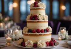 a three tiered cake sitting on top of a table