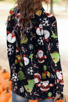 Christmas Santa Snowman Snowflake Print Cardigan Blouses 2022, Xmas Fashion, Snowman Snowflake, Chic Sweatshirt, Snowflake Print, Print Coat, Snow Man, Printed Cardigan, Loungewear Set