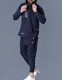 QL IM Tracksuit Oversized Hoodie & Drop Crotch Jogger Sirwal in Blue Pakistani Formal Dresses, Mens Kurta, Tracksuit Set