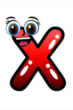 the letter x has eyes and is red