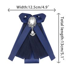 Satin elegant brooch necktie for decoration. The locking brooch pin back is easy to use and can make you clip your bow tie quickly and easily. Bowtie with glass rhinestones in the middle is very elegant. This stylish bow brooch can also be a great present for Christmas, New Year, Mother's Day, birthday, etc. Tips: 1. The actual fabric color may be different from the online color, because of different computer monitors' brightness or production batches. 2. Please allow 2-3cm manual measurement di Elegant Blue Wedding Brooches, Elegant Ribbon Lapel Pin For Party, Elegant Blue Lapel Pin For Formal Occasions, Elegant Blue Formal Lapel Pin, Elegant Blue Brooch Pins, Elegant Blue Brooch, Elegant Brooch, Present For Christmas, Pearl Accessories