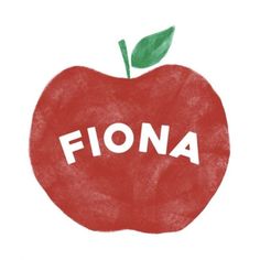 a red apple with the word fiona written on it's side in white lettering