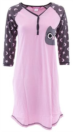 Pink Owl Cotton Nightshirt for Juniors Pink Owl, Flannel Pajamas