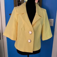 Nwot Yellow Cropped “40s” Jacket (Pencil Skirts!) Gorgeous And Perfect! Just Beautiful In Person. Beautiful Quilting, Oversized Buttons And Squared Sleeves. Lined. Pointed Collar. Yellow Vintage Blazer For Formal Occasions, Vintage Yellow Formal Blazer, Vintage Spring Workwear Outerwear, Vintage Outerwear For Spring Workwear, Vintage Spring Outerwear For Work, Vintage Tailored Blazer For Spring, Spring Career Fitted Blazer, Vintage Summer Workwear Outerwear, Vintage Blazer For Spring Workwear