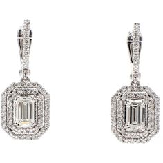 Ninacci 14K White Gold Halo Drop Earrings with GIA Certified 2.95 Carats Diamond Centerstones Jewelry Appraisal, Emerald Cut Diamond, Gold Halo, Ruby Earrings, White Gold Earrings, Diamond Drops, Dangling Earrings, Custom Jewelry Design, Emerald Cut Diamonds