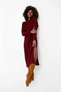 Maroon Maddox Sweater Dress Wine Dress, Midi Dress Fall, Ladies Dresses, Loeffler Randall, Thanksgiving Outfit, Fall Dresses, Dress With Boots, Knitting Designs, Dresses For Sale