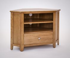 a wooden cabinet with two drawers on one side and an open drawer on the other