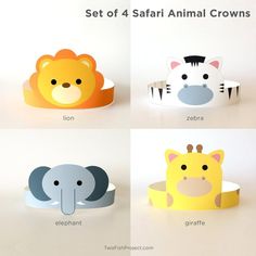 four different types of animal crowns for children