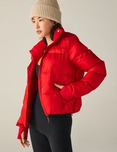 Big Cozy Hooded Puffer Jacket | Beyond Yoga Sporty Winter Puffer Jacket With Fleece Lining, Fall Down Puffer Jacket For Cold Weather, Winter Athleisure Outerwear With Fleece Lining, Winter Outerwear With Ribbed Cuffs For Cold Weather, Functional Fall Puffer Jacket, Sporty Down Outerwear With Fleece Lining, Sporty Down Puffer Outerwear, Sporty Solid Puffer Jacket For Cold Weather, Outdoor Puffer Jacket With Ribbed Cuffs