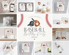 baseball themed birthday party with cupcakes and decorations