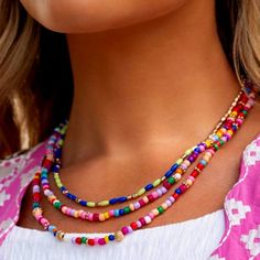 Multi Necklace And Bracelet Multicolor Single Strand Jewelry, Trendy Orange Necklaces For Beach, Trendy Multicolor Beach Jewelry, Colorful Adjustable Vibrant Necklace, Adjustable Vibrant Blue Jewelry, Vibrant Adjustable Blue Jewelry, Vibrant Blue Adjustable Jewelry, Trendy Multicolor Fashion Jewelry, Trendy Blue Necklace With Colorful Beads