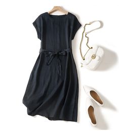 Women's Cotton Linen Vintage Dress Casual Crew-Neck Cap Sleeve Summer Midi Dress Black Solid Color Dress For Daywear, Black Dresses For Daywear, Casual Short Sleeve Summer Dress For Work, Casual Black Linen Summer Dress, Casual Black Linen Vacation Dress, Casual Black Short Sleeve Dress For Summer, Black Linen Dress For Summer, Casual Black Short Sleeve Dress, Fitted Casual Linen Dress