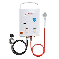 the tankless water heater is connected to a hose