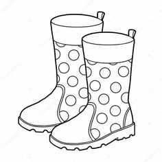 a pair of rain boots with polka dot print on the soles royalty illustration for coloring