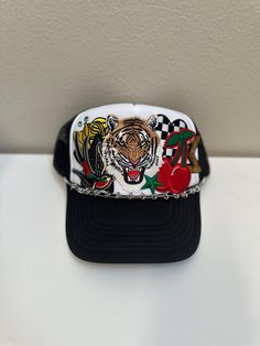 Edgy tiger trucker hat perfect for any occasion Hat Bar, Dope Hats, Shirt Sayings, Trendy Hat, Fall Hats, Hat Ideas, Winter Crafts, Sports Activities, T Shirts With Sayings