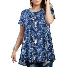 Description: Plus Size Tops For Women - Classic round neck, women short sleeve tops, loose tunic style, stretchy fabric is great for oversized ladies, never feel tired again, relax with these plus-size tunics for women to wear with leggings. Great plus-size boho shirts for women. Premium Women's Short SleeveTops and Shirts - LARACE plus size tunic tops for women are made from high-quality fabric, super soft and gentle to touch, elastic, light, and breathable, perfect women's floral tee for hot w Tunic Tops For Leggings, Plus Size Blouse, Tunic Tops Casual, Suits Clothing, Shirt Tunic Top, Loose Shirt, Oversize Fashion, Blouse For Women, Loose Shirts