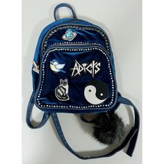 Navy Blue Velvet ‘The Adicts’ Punk Band Patch Patches Studded Mini Backpack Bag Purse Keychain Included!! #Backpack #Handmade #Theadicts #Punk #Bag Blue Bags With Zipper Closure For Streetwear, Blue Bags With Adjustable Strap For Streetwear, Blue Streetwear Bag With Adjustable Strap, Blue Adjustable Strap Bag For Streetwear, Blue Bags For Back To School Streetwear, Blue Streetwear Standard Backpack, Blue Back To School Bags, Punk Style Standard Backpack For Streetwear, Punk Streetwear Standard Backpack