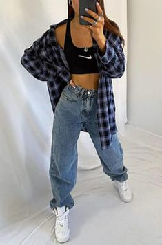 Plaid Shirt Outfits, Trening Fitness, Streetwear Fashion Women, Indie Outfits, Tomboy Fashion, Teenage Fashion Outfits, Edgy Outfits, Mode Vintage