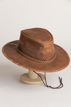 Image Handmade Western Leather Hat, Adjustable Leather Western Hat, Rugged Leather Hats For Western-themed Events, Rustic Leather Brimmed Hats, Luxury Leather Country Cowboy Hat, Cowboy Hat Styles, Leather Cowboy Hats, Leather Hats, Leather Fringe