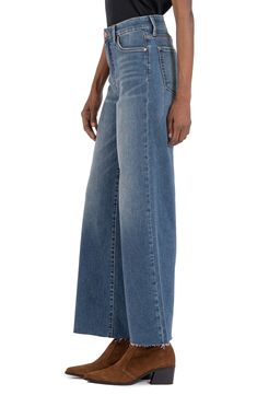 A casual classic, these wide-leg jeans complement your figure with soft, low-stretch denim and Fab Ab front pockets that comfortably shape. 28 1/2" inseam; 24" leg opening; 11" front rise; 14" back rise (size 8) 85% cotton, 14% polyester, 1% spandex Machine wash, tumble dry Imported Medium Wash Wide-leg Cropped Jeans With Five Pockets, Relaxed Fit Medium Wash Wide-leg Cropped Jeans, Relaxed Fit Wide-leg Cropped Jeans In Medium Wash, Classic Wide Leg Flare Jeans In Denim Blue, Classic Wide Leg Denim Blue Flare Jeans, Versatile Medium Wash Full Length Pants, Classic Medium Wash Wide Leg Flare Jeans, Fall Medium Wash Mid-rise Wide Leg Pants, Classic Mid-rise Wide Leg Denim Pants