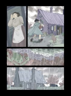 the storyboard shows an image of a woman walking in the rain with her dog