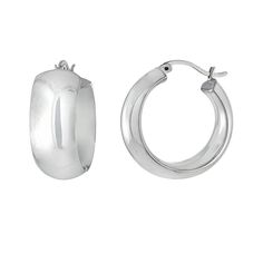 These classic sterling silver hoop earrings are a must-have for any wardrobe. These classic sterling silver hoop earrings are a must-have for any wardrobe. Metal: sterling silver Backings: click-it Plating: rhodium Finish: polished Earring length: 25 mm Size: One Size. Gender: female. Age Group: adult. Classic Small Hoop Huggie Earrings With Polished Finish, Classic Nickel-free Huggie Earrings, Classic Silver Huggie Earrings, Classic Silver Huggie Earrings With Shiny Finish, Classic Hinged Huggie Hoop Earrings, Classic Hypoallergenic Silver Huggie Earrings, Small Hoop Earrings With Sterling Silver Clasp For Anniversary, Classic Hoop Earrings As Gift, Everyday Hoop Earrings With Hinged Closure