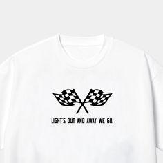 "It's Lights Out & Away We Go Crofty F1 T-Shirt, F1 Shirt, Formula 1 Shirt, Formula One Top 14 Day Returns & Exchanges Worldwide Shipping Free UK Delivery Free USA Shipping On Orders Over $35 A great t-shirt for any formula one fan. The t-shirt reads \"It's Lights Out & Away We Go\" which is made famous by the f1 commentator 'Crofty'. Wear this f1 t-shirt to the next formula one race day with pride!  - Printed on a 100% cotton t-shirt. - Quality Vinyl Print. Shop with a trusted seller with over 1,000 5 Star Reviews. All items are handmade in the UK. Shipping upgrades are available for UK buyers. #0940" White Racing T-shirt For Sports Events, Formula 1 Shirt Design, Racing Style T-shirt With Letter Print And Crew Neck, Racing Style Sports T-shirt With Crew Neck, White Racing Style T-shirt With Graphic Print, Racing Style Crew Neck T-shirt For Streetwear, White Cotton Racing T-shirt, Racing Style T-shirt With Logo For Sports Events, White Racing Style T-shirt For Sports Events