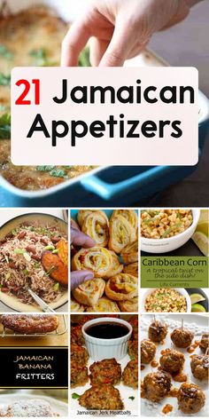 the cover of 21 jamaican appetizers is shown with images of different food items