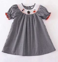 Halloween toddler dress Knee-length Smock Dress For Fall, Cute Daywear Dresses For Fall, Cute Smocked Short Sleeve Dresses, Smocked Sundress For Daywear, Cute Dresses For Daywear In Fall, Smock Sundress For Daywear, Fall Cotton Smocked Back Dress, Fall Cotton Smocked Dress, Cute Short Sleeve Smocked Dress For Spring