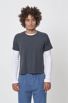 Tailored Trash Tee — Everybody.World Washed Crew Neck T-shirt For Layering, Fitted Washed Black Crew Neck Top, Fitted Washed Black Short Sleeve Top, Fitted Washed Cotton T-shirt, Washed Black Stretch Cotton Tops, Fitted Crew Neck Muscle Tee, Fitted Acid Wash Cotton Tops, Fitted Crew Neck Muscle Tee For Casual Wear, Faded Washed Fitted Tops