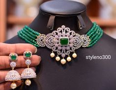 Green Beads Choker, Pearl Necklace Designs, Beaded Necklace Designs, Wedding Luxury, Red Party