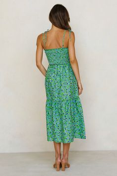 Spring Women Clothes Mori Sleeveless Printed Elastic Waist Cami Dress for Women Tiered Dress Smocked - Green,S Sleeveless Smocked Dress For Beach, Sleeveless Smocked Dress, Vacation Sundress With Smocked Back, Summer Sleeveless Dress With Smocked Back For Vacation, Green Spaghetti Strap Dress With Smocked Back, Green Dress With Smocked Bodice And Spaghetti Straps, Casual Sleeveless Smocked Dress For Vacation, Green Sundress With Tie Straps, Sleeveless Smocked Sundress For Vacation