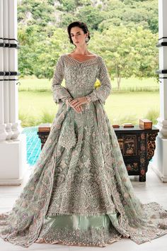 Luxury Mint Green Embroidered Pakistani Wedding Wear Pishwas Lehenga Zardozi Work, Pakistani Wedding Dress, Lehenga Style, Luxury Wear, Pakistani Wedding Dresses, Pakistani Bridal, Pakistani Wedding, How To Dye Fabric, Silver Filigree