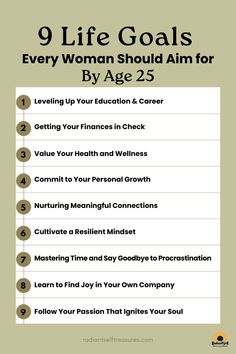 the 9 life goals every woman should aim for by age 25, including getting up your education & career