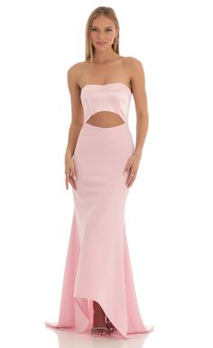 Moravia Satin Corset High Low Crepe Maxi Dress in Pink | LUCY IN THE SKY Light Pink Formal Dresses, Pastel Pink Prom Dress, Light Pink Maxi Dress, Light Pink Prom Dress, Pastel Pink Dress, Tight Prom Dresses, Sweet Sixteen Dresses, Bm Dresses, Filipiniana Dress